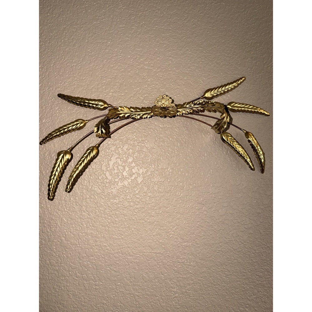 Vintage MCM Brass Wheat Wall Art 16" Metal Sheaf Decor Retro 70s Gold